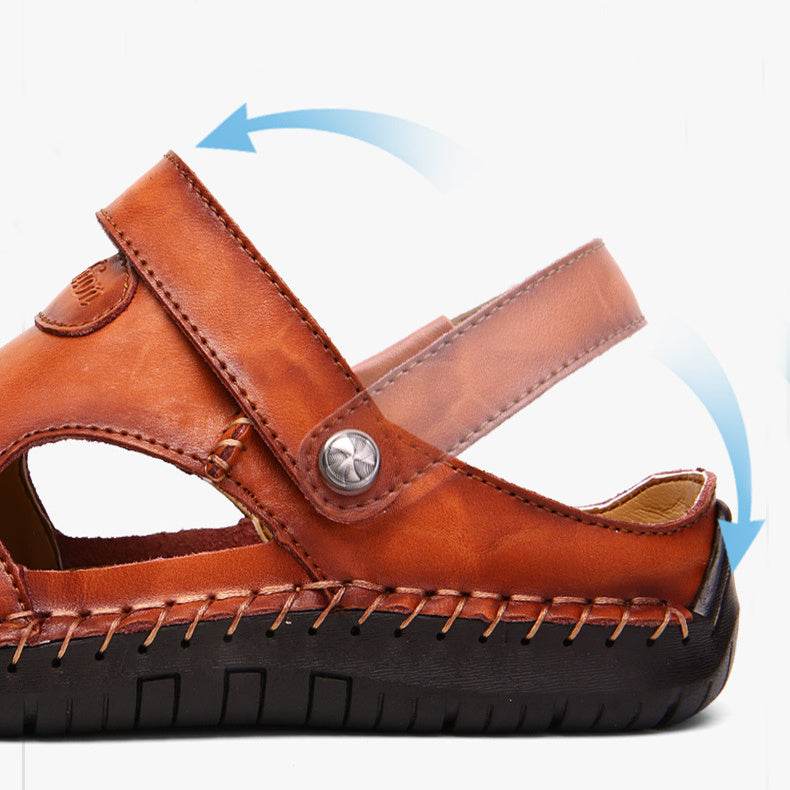 Breathable leather sandals men in brown with adjustable straps from Holy Mango Store men's collection