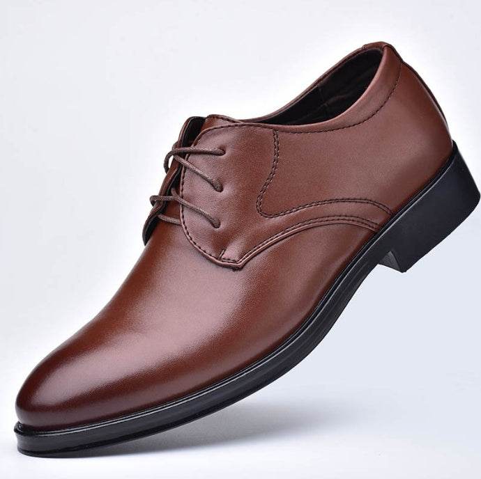 Brown men's formal pointed toe shoes with lace-up design from Holy Mango Store men's collection