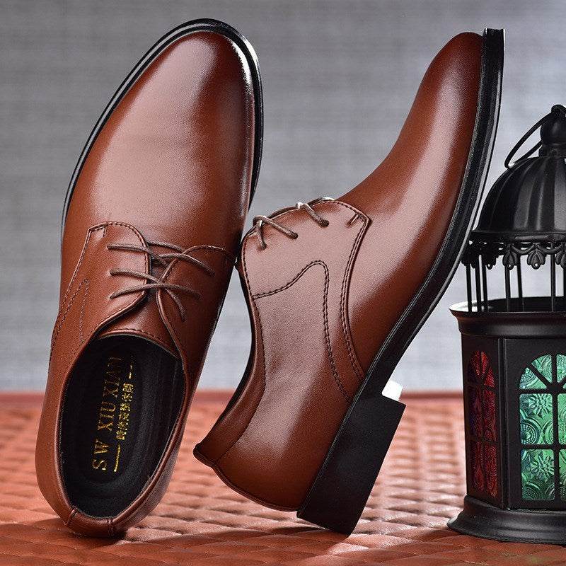 Holy Mango Store men's formal pointed toe shoes in brown leather with lace-up design