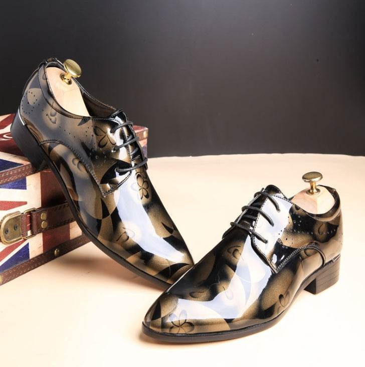 Holy Mango Store men's black and gold business casual shoes for men with decorative pattern and polished finish