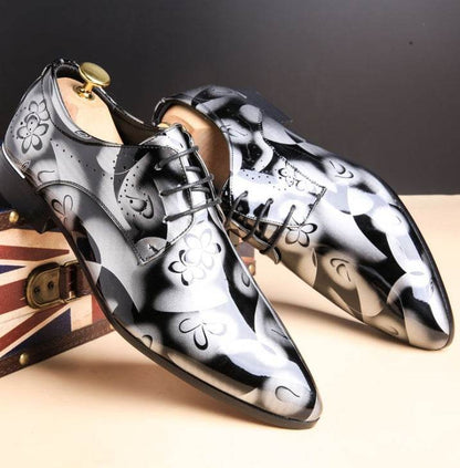 Stylish black and silver floral business casual shoes for men from Holy Mango Store men's collection
