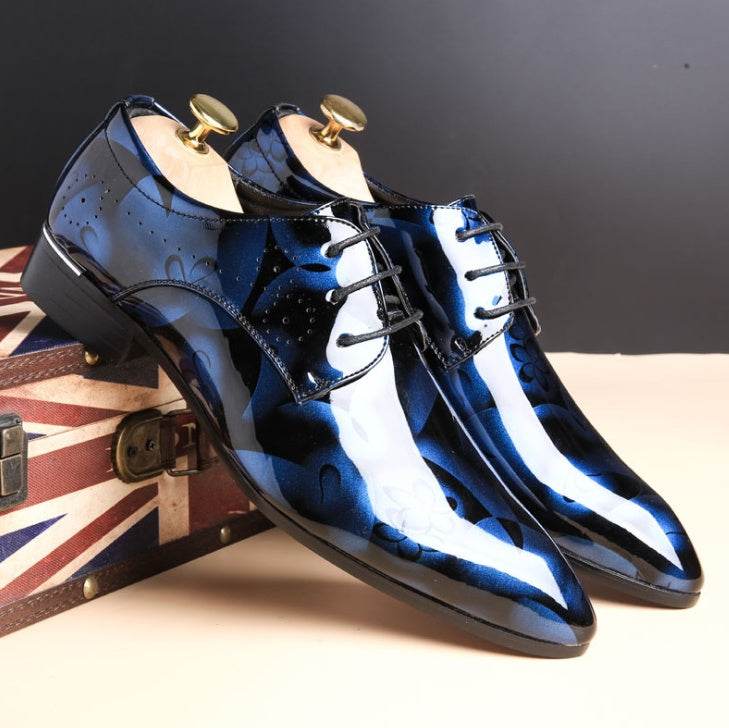 Shiny blue polished business casual shoes for men with lace-up design from Holy Mango Store