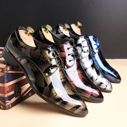 Holy Mango Store men's business casual shoes for men in glossy black, brown, white, and blue stylish designs