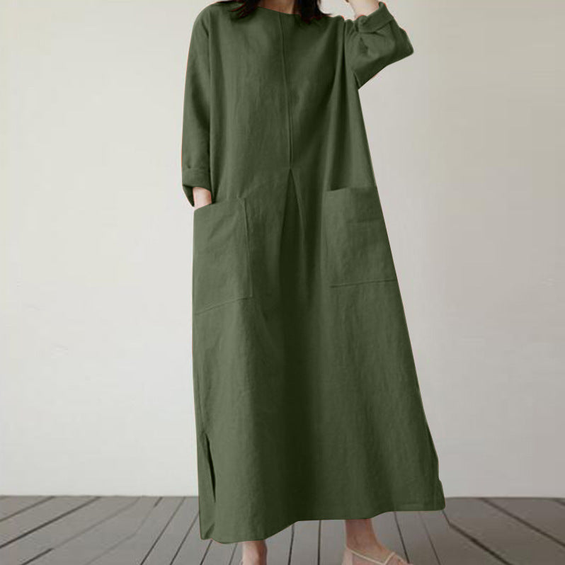 Autumn Solid Elegant Cotton Dress
