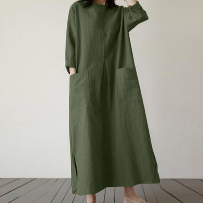Autumn Solid Elegant Cotton Dress