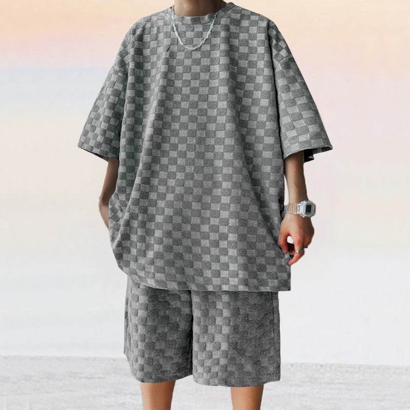 Jacquard Plaid Loose Straight Casual Shorts Suit - Holy Mango Store