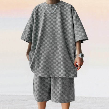 Jacquard Plaid Loose Straight Casual Shorts Suit - Holy Mango Store