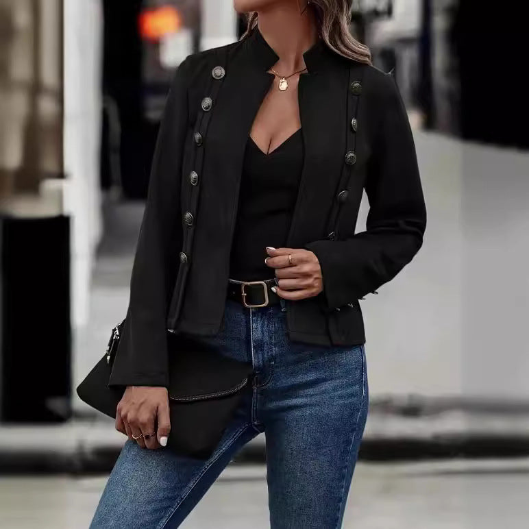 Women’s Retro Velvet Blazer – Double-Breasted Suede Jacket