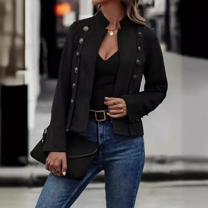 Women’s Retro Velvet Blazer – Double-Breasted Suede Jacket