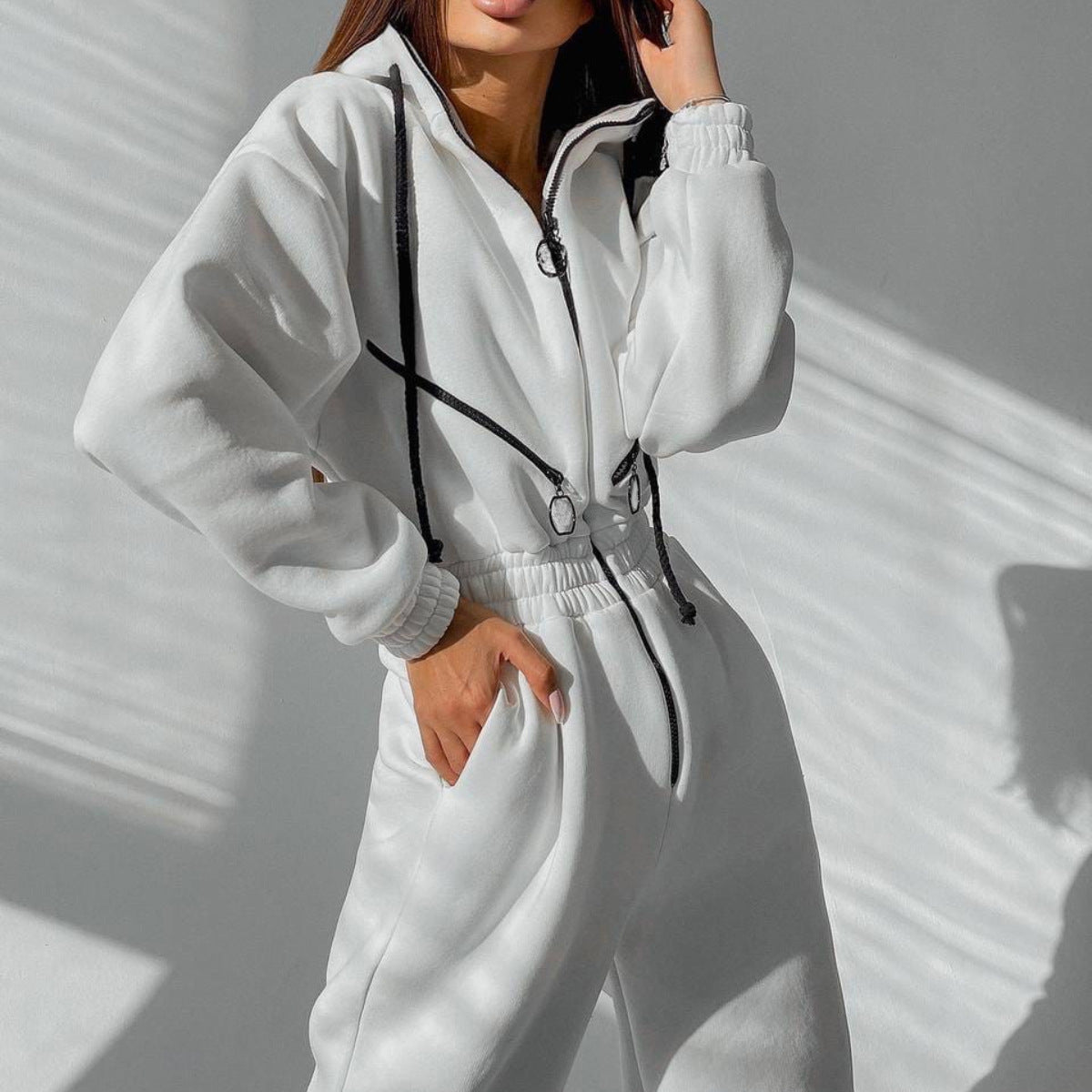Women’s Sporty Hooded Jumpsuit – Cotton Blend One-Piece Comfort