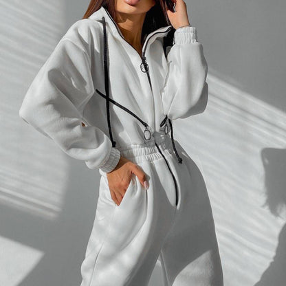 Women’s Sporty Hooded Jumpsuit – Cotton Blend One-Piece Comfort