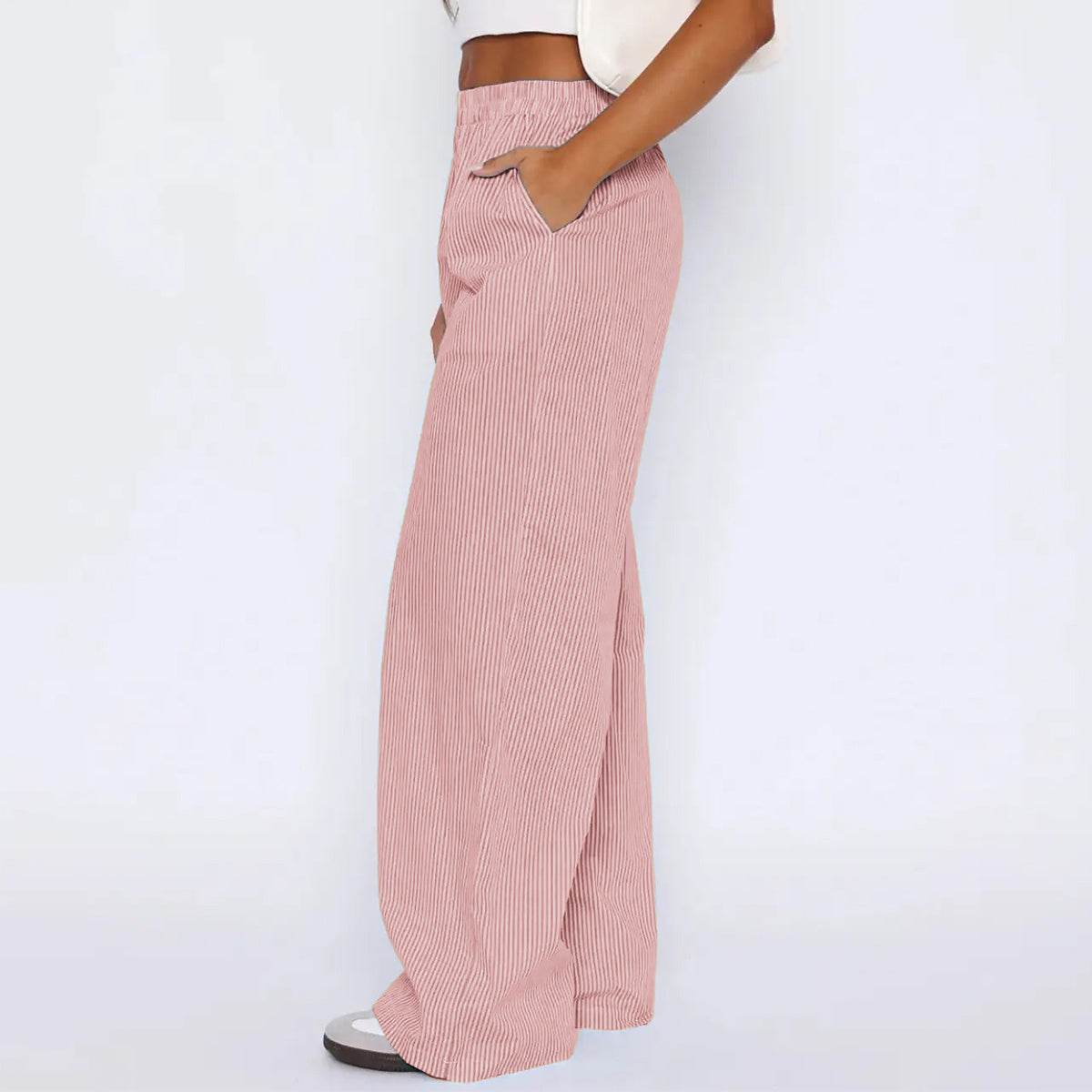 Striped Trousers With Pockets Ins Fashion Casual Wide Leg Straight Pants For Women Clothing - Holy Mango Store