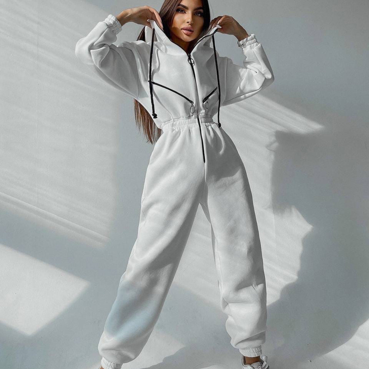Women’s Sporty Hooded Jumpsuit – Cotton Blend One-Piece Comfort