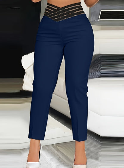 High-Waist Mesh Panel Slim Pants