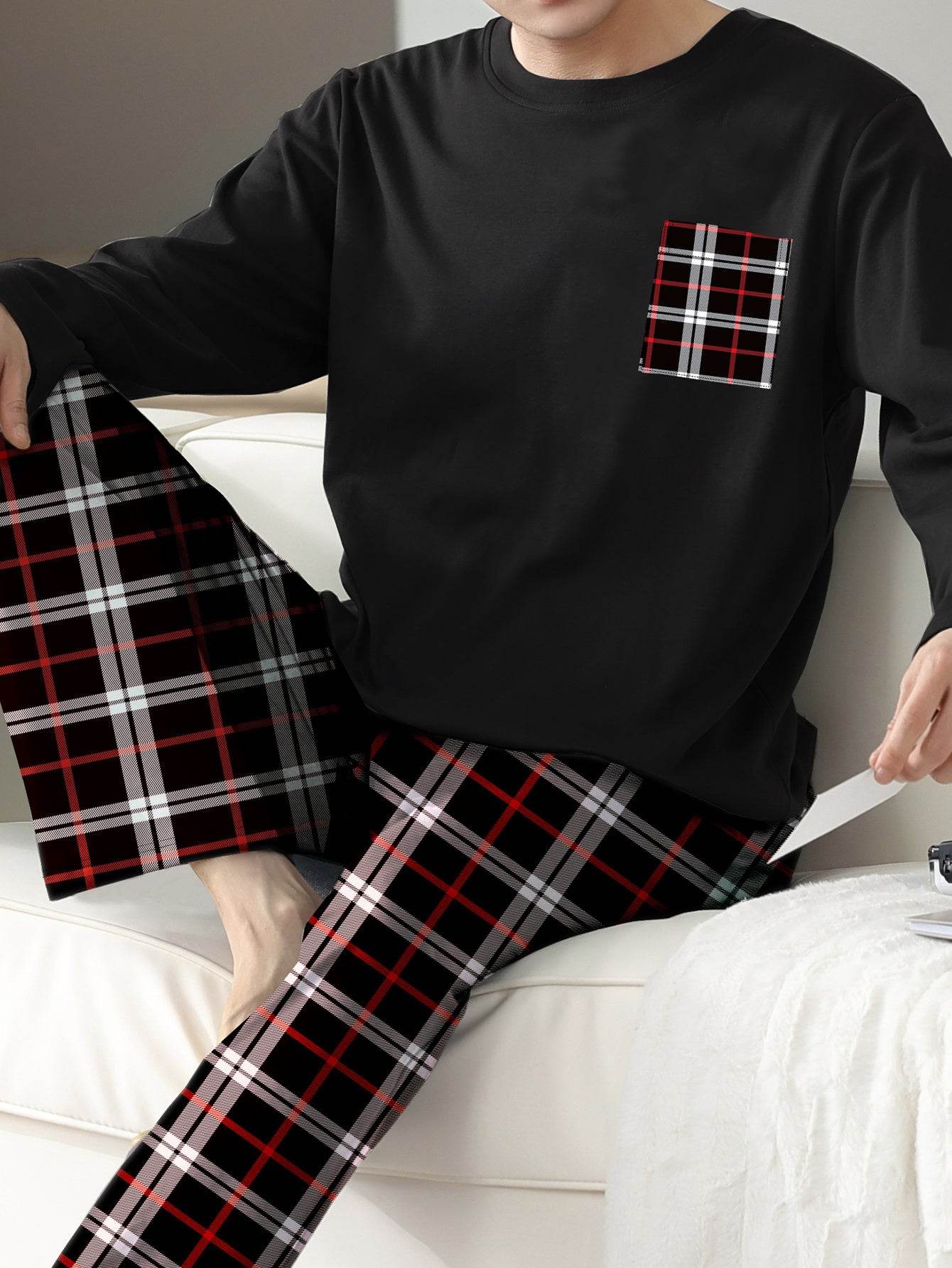 Ice Silk Long Sleeve Long Pants Men's Pajama Set - Holy Mango Store