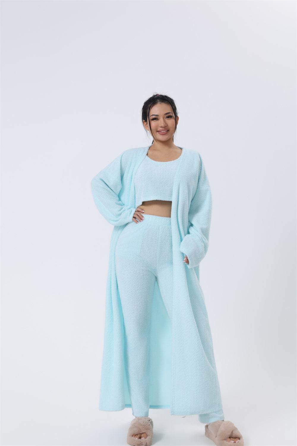 Cozy Pajama Set, 3 Piece Lounge Set, Cute Loungewear, Warm Suit Sets, Matching Set, Lounge Set, 3 Piece Pant Sets, Women Winter Dress - Holy Mango Store