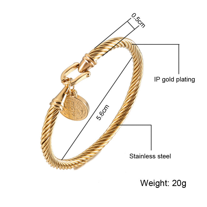 Stainless Steel Scripture & Cross Bangle Bracelet