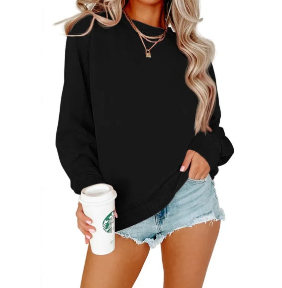 Solid Color Crew Neck Coat Long Sleeve Sweater