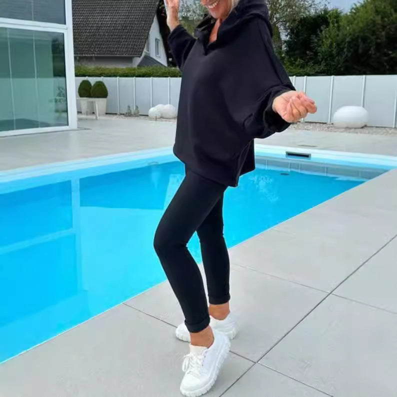 Women’s Solid Color Hooded Sweatshirt Set
