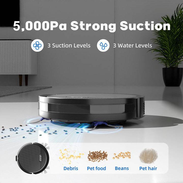 Robot Vacuum And Mop, 3 In 1 Combo Cleaner For Home With Pet Hair And Hard Floor, 5000Pa Suction, 120 Mins Run Time,Self-Charging,Super Thin Body - Holy Mango Store
