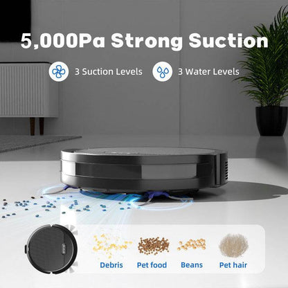 Robot Vacuum And Mop, 3 In 1 Combo Cleaner For Home With Pet Hair And Hard Floor, 5000Pa Suction, 120 Mins Run Time,Self-Charging,Super Thin Body - Holy Mango Store
