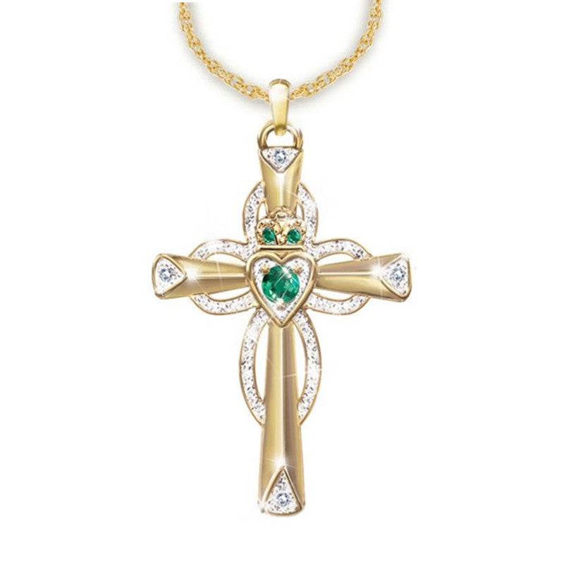 Elegant Emerald Cross Pendant – Faith & Style United
