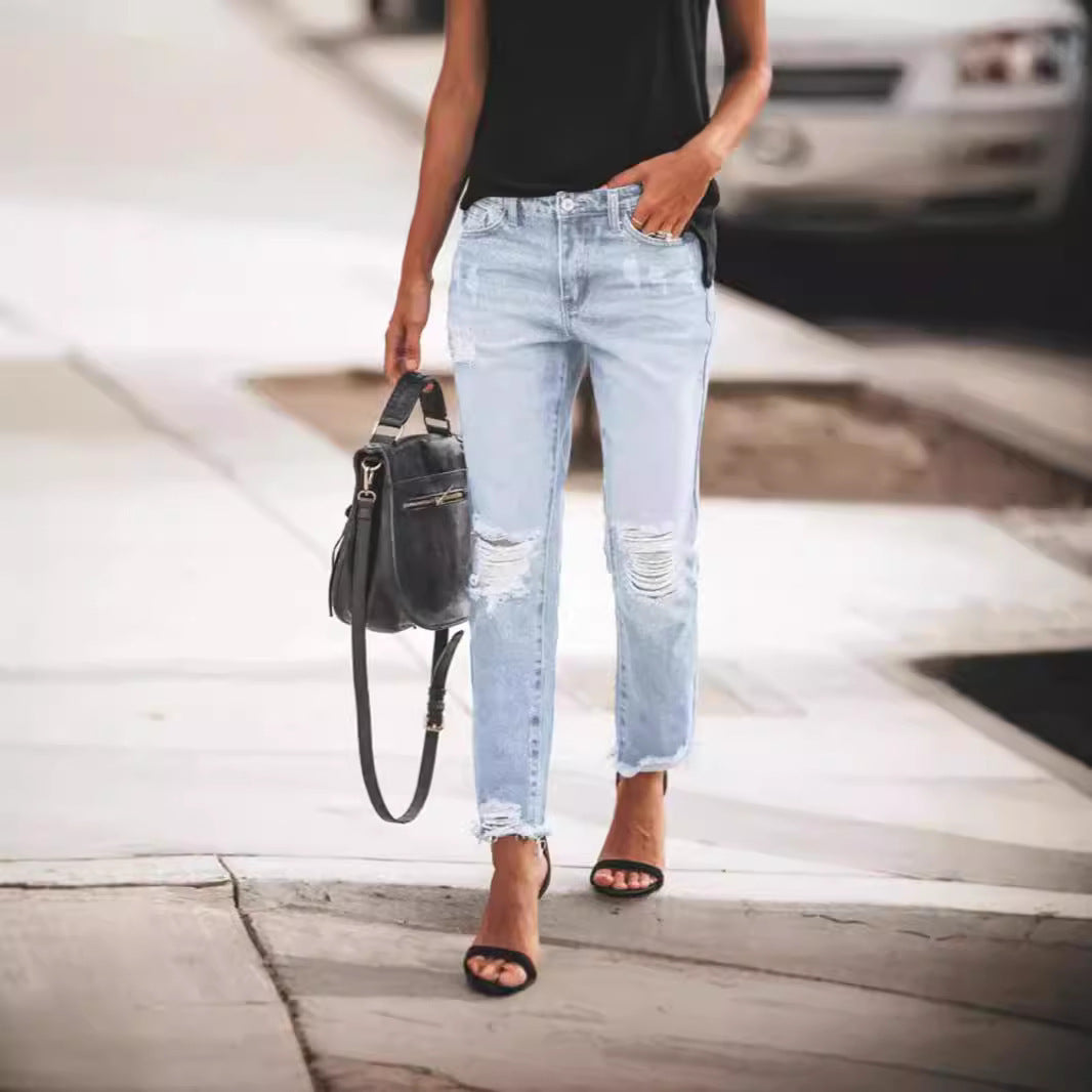 Women’s Retro Ripped Straight-Leg Jeans