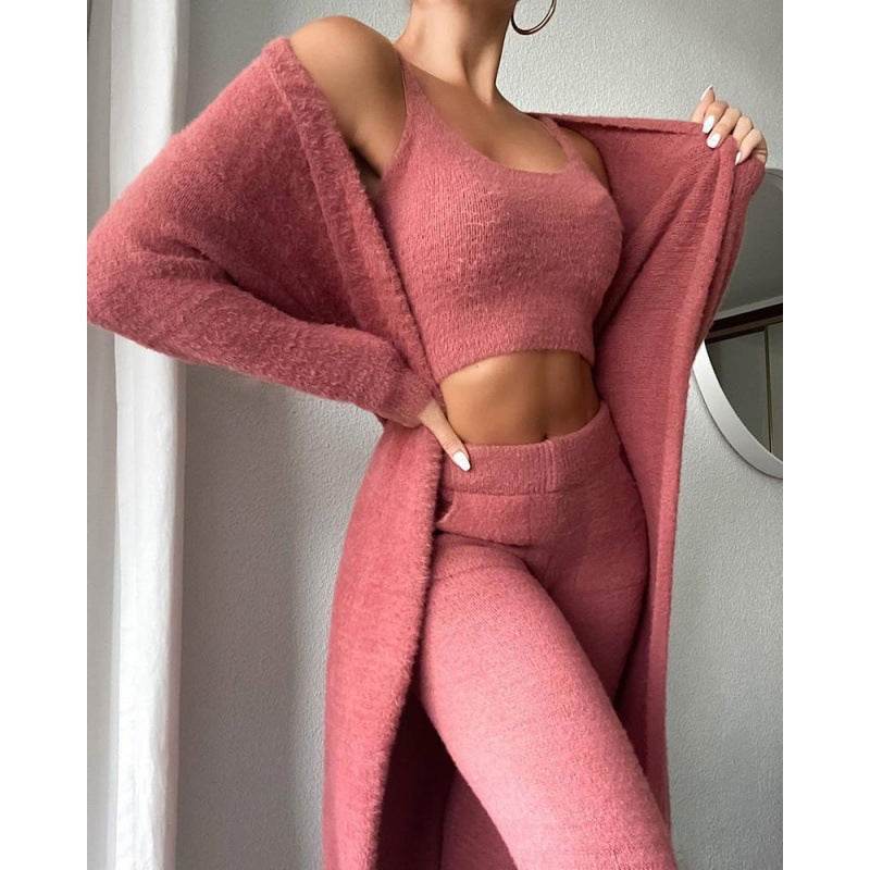 Cozy Pajama Set, 3 Piece Lounge Set, Cute Loungewear, Warm Suit Sets, Matching Set, Lounge Set, 3 Piece Pant Sets, Women Winter Dress - Holy Mango Store