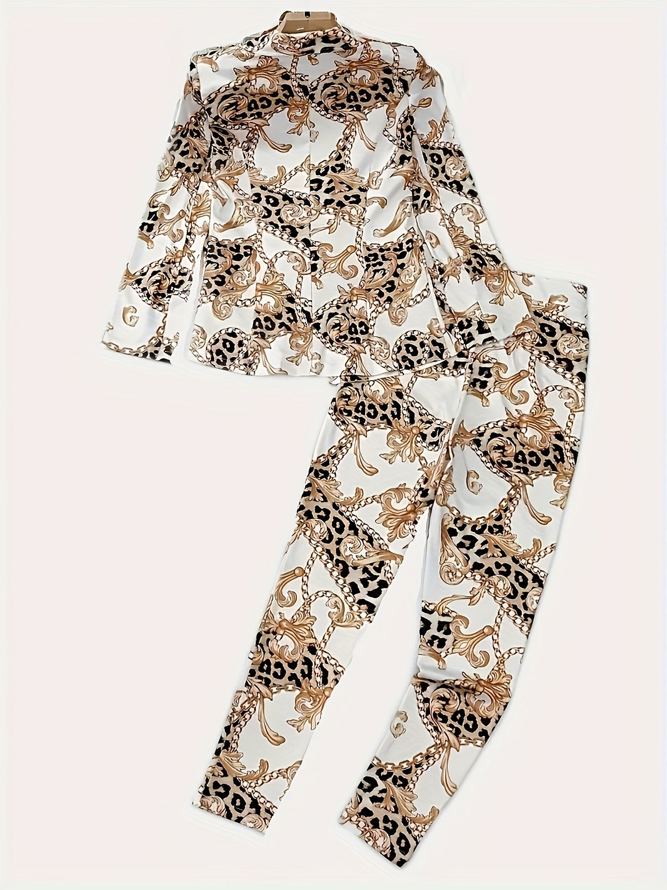 Chained Chic Leopard Blazer Set – Bold 2-Piece Power Look