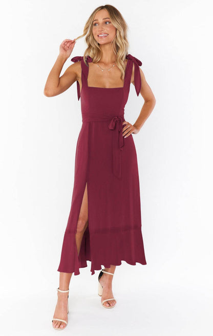 Temperament Suspender Split Dress With Lace-up Design Fashion Summer Ruffled Beach Dresses For Women - Holy Mango Store