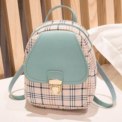 Holy Mango Store trendy small backpack with coin purse mint plaid mini backpack with gold clasp and adjustable straps