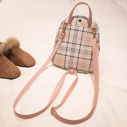 Holy Mango Store pink plaid mini bag with top handle and gold hardware trendy small backpack with coin purse