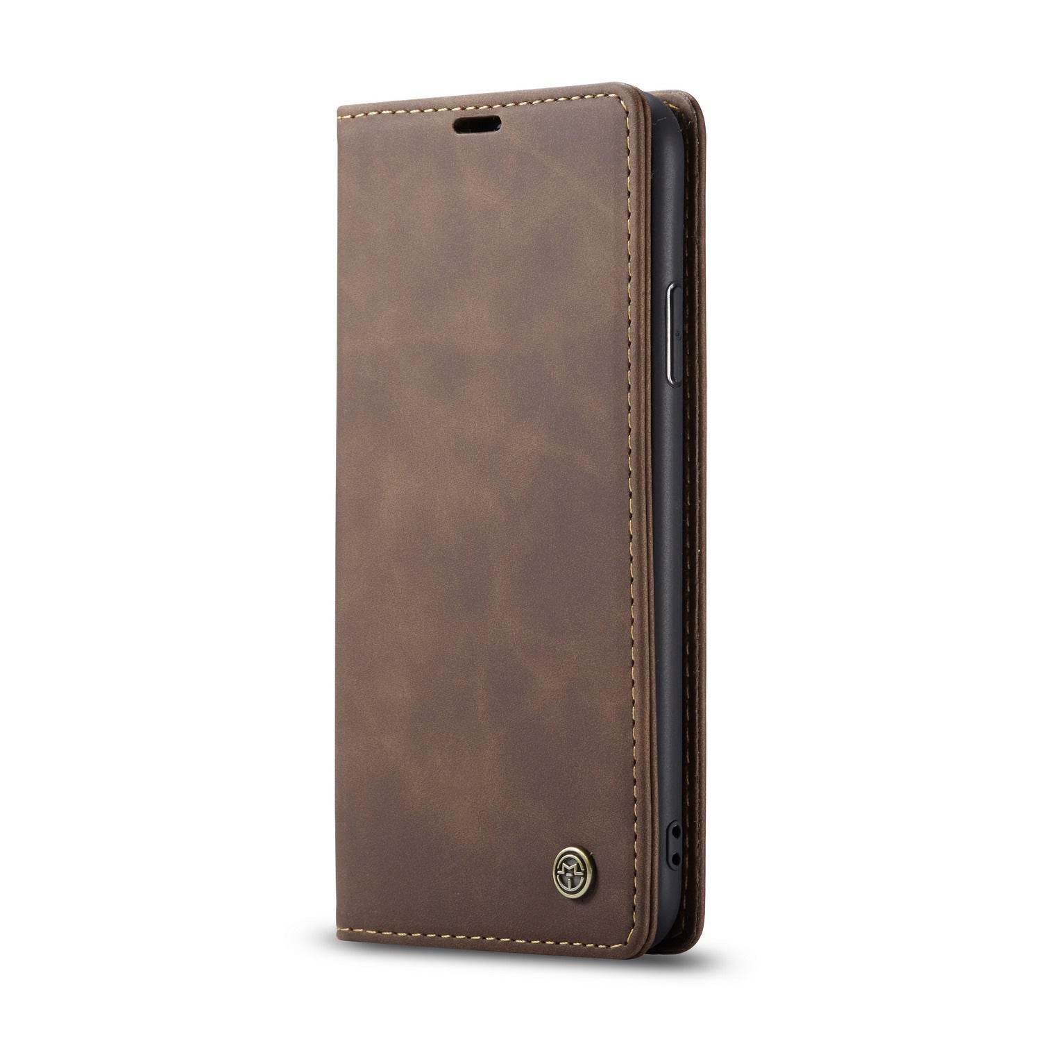Holy Mango Store Mango Tech brown leather folio anti-drop phone case with magnetic flip cover and stitching