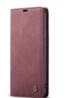 Holy Mango Store Mango Tech burgundy leather folio anti-drop phone case with magnetic flip cover and logo