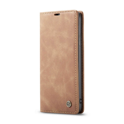Brown leather folio anti-drop phone case by Holy Mango Store for Mango Tech phone with stitched edges and logo
