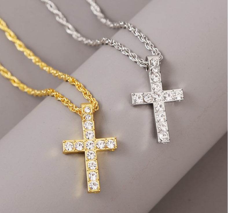 Gold and silver cross pendant necklace with sparkling crystals from Holy Mango Store