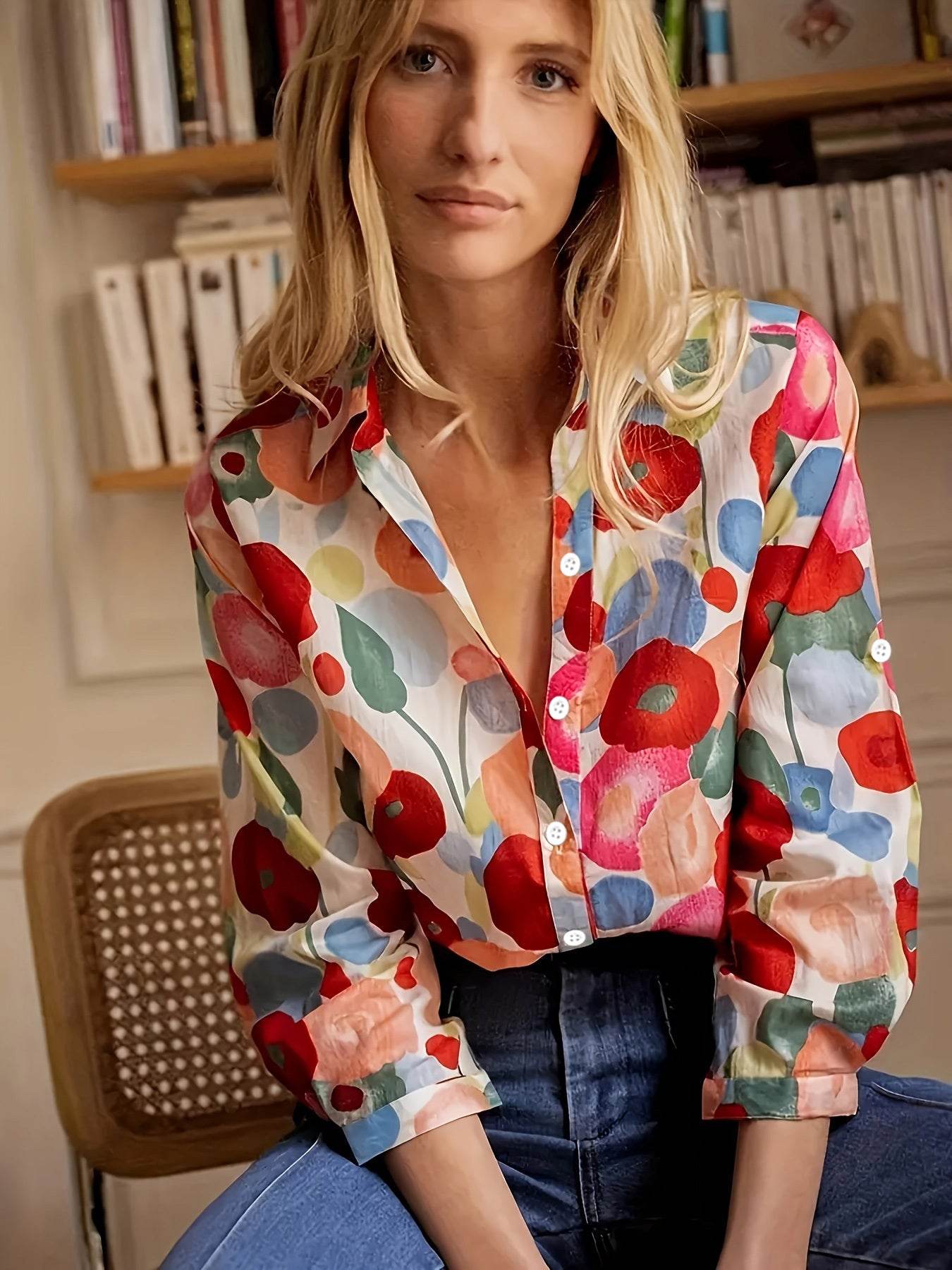 Women's Shirt Long Sleeved Shirt Casual Printed Flower Shirt - Holy Mango Store
