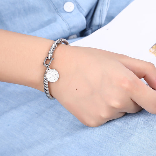 Stainless Steel Scripture & Cross Bangle Bracelet