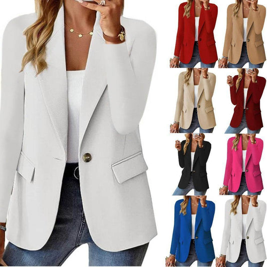 Polyester Autumn Long Sleeve Solid Color Cardigan Small Suit Jacket For Women - Holy Mango Store