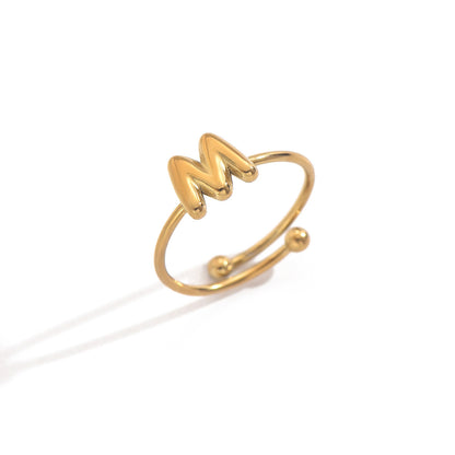 Alphabet Sphere Ring – 18K Gold‑Plated Stainless Steel