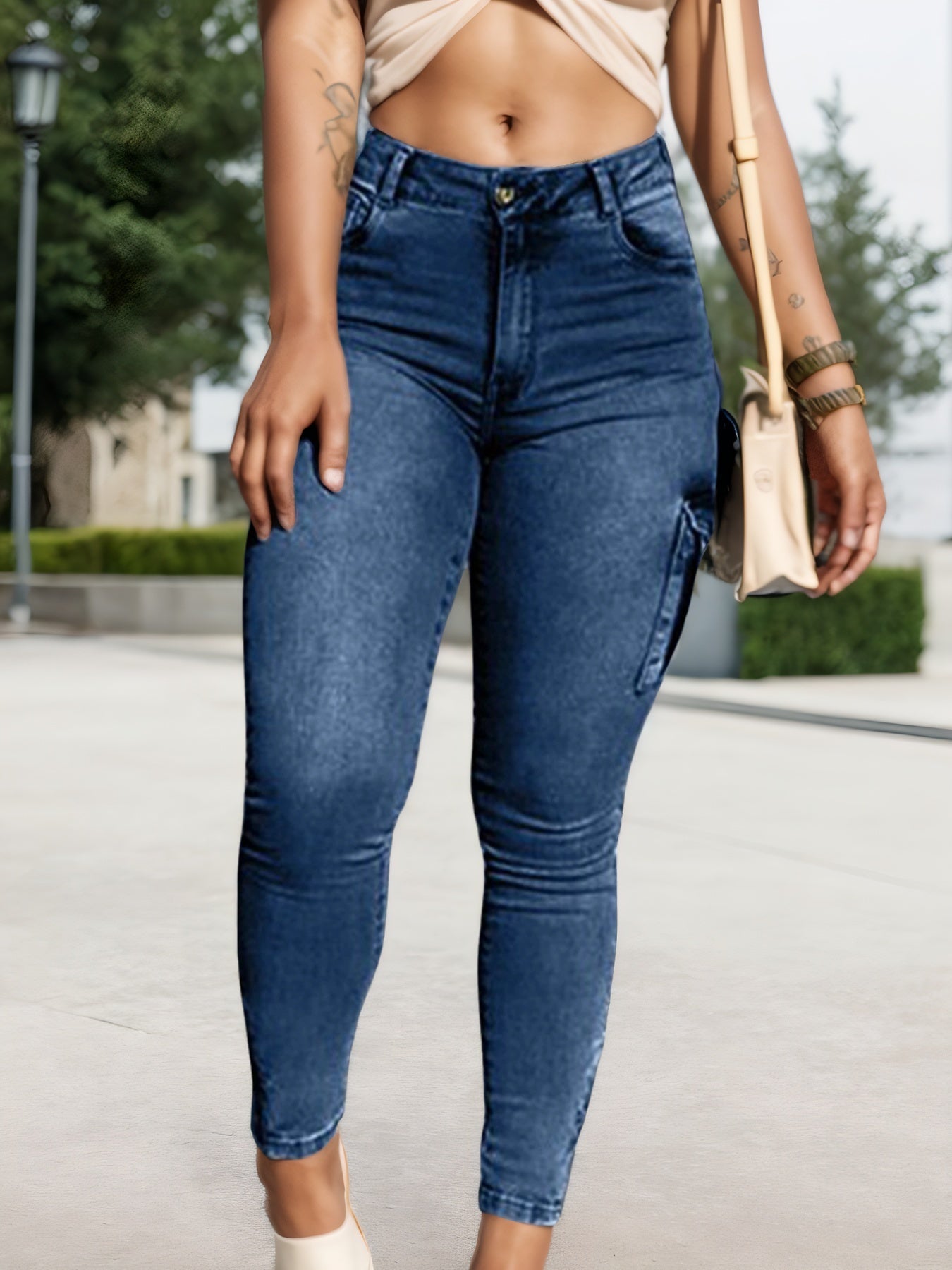 Urban Edge Cargo Skinny Jeans – Stretch Fit with Zipper Detail