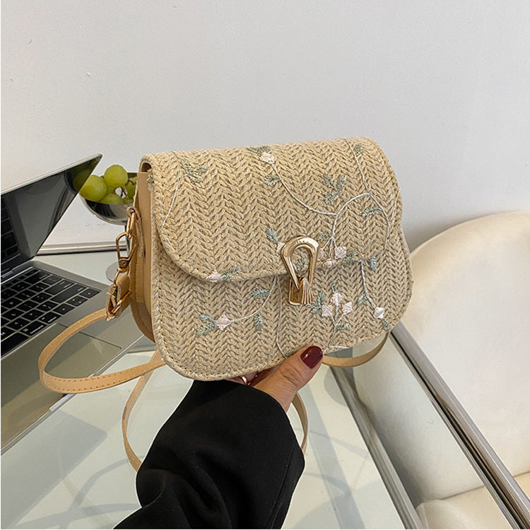 Boho Summer Straw Woven Bag – Floral Design for Casual Chic