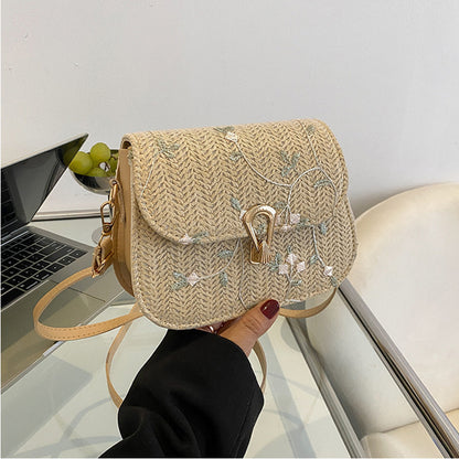 Boho Summer Straw Woven Bag – Floral Design for Casual Chic