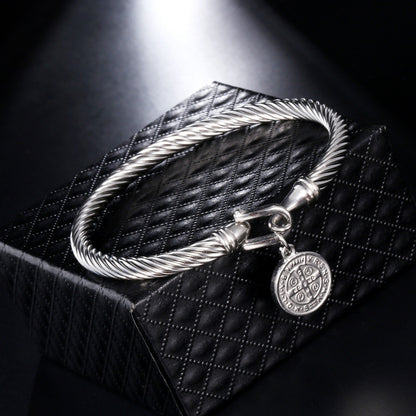 Stainless Steel Scripture & Cross Bangle Bracelet