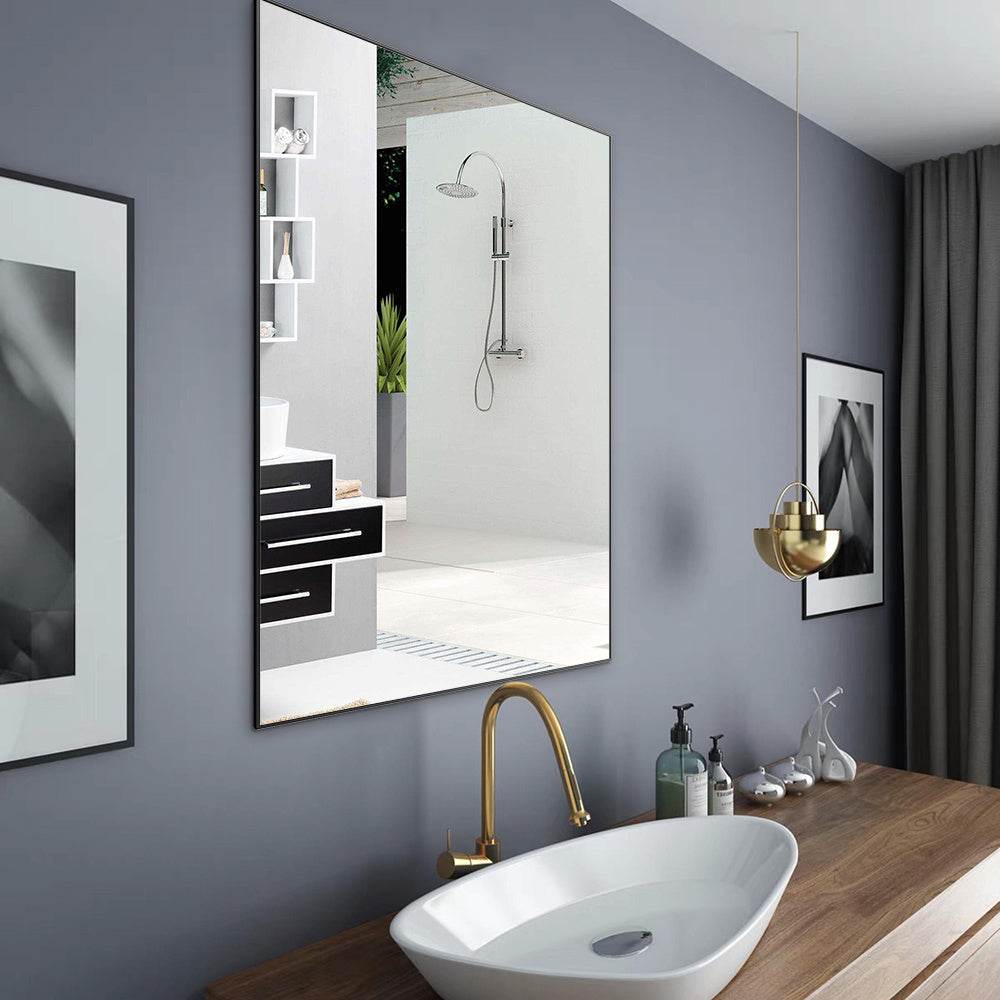 36x24 inches Modern Black Bathroom Mirror with Aluminum Frame Vertical or Horizontal Hanging Decorative Wall Mirrors for Living Room Bedroom - Holy Mango Store