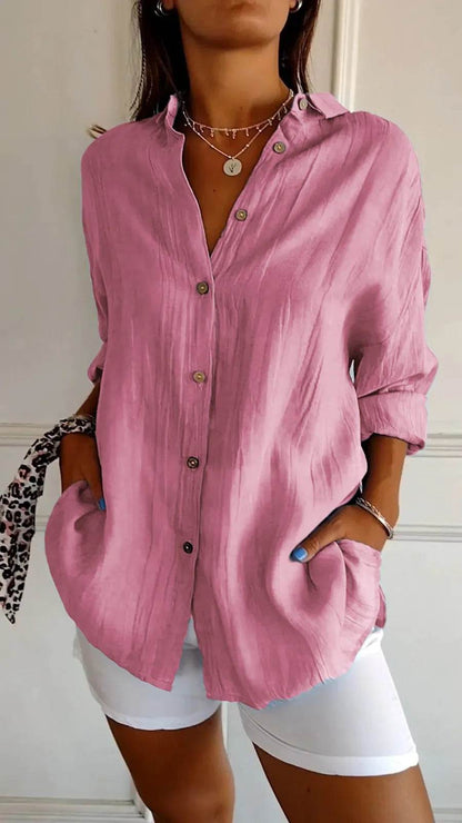 Lapel Long Sleeve Shirt Women's Single-breasted Pleated Shirt - Holy Mango Store