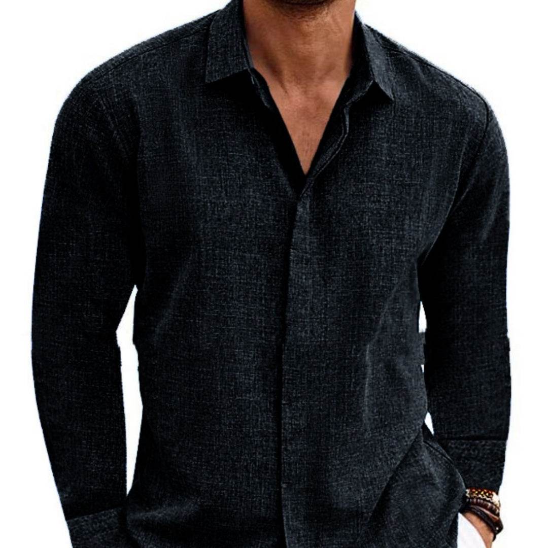 Long Sleeve T-shirt Undershirt Solid Color Long Sleeve Cotton Linen Shirt Men - Holy Mango Store