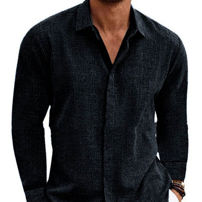 Long Sleeve T-shirt Undershirt Solid Color Long Sleeve Cotton Linen Shirt Men - Holy Mango Store