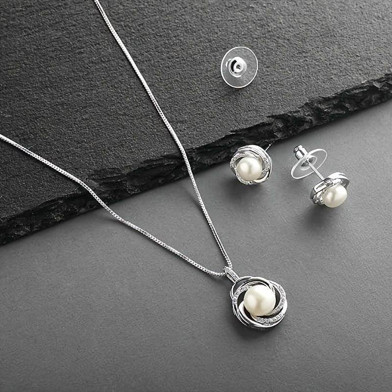 Pearl Wedding Necklace Earrings Jewelry Set For Bride, Bridesmaid, Birthday Gift - Holy Mango Store
