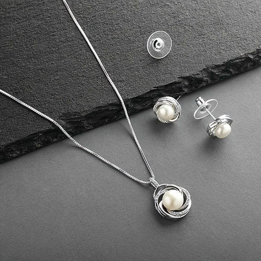 Pearl Wedding Necklace Earrings Jewelry Set For Bride, Bridesmaid, Birthday Gift - Holy Mango Store